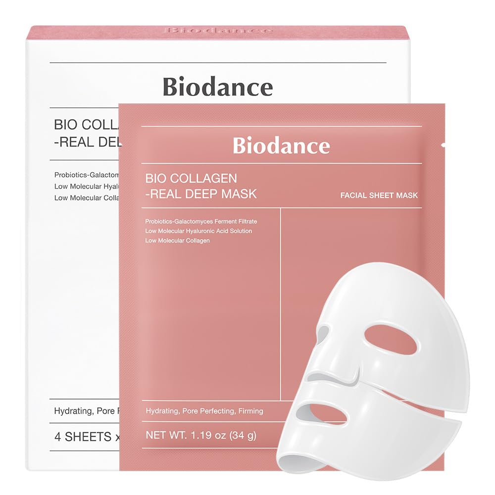 BIODANCE Bio-Collagen Masque Profond Réel, Masque Hydrogel, Minimisation des Pores, Amélioration de l'Élasticité, Skincare Coréenne| 34 g (1,19 oz) x 4 pièces