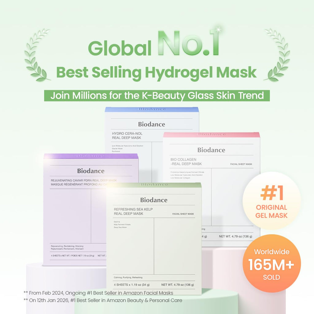 BIODANCE Bio-Collagen Masque Profond Réel, Masque Hydrogel, Minimisation des Pores, Amélioration de l'Élasticité, Skincare Coréenne| 34 g (1,19 oz) x 4 pièces