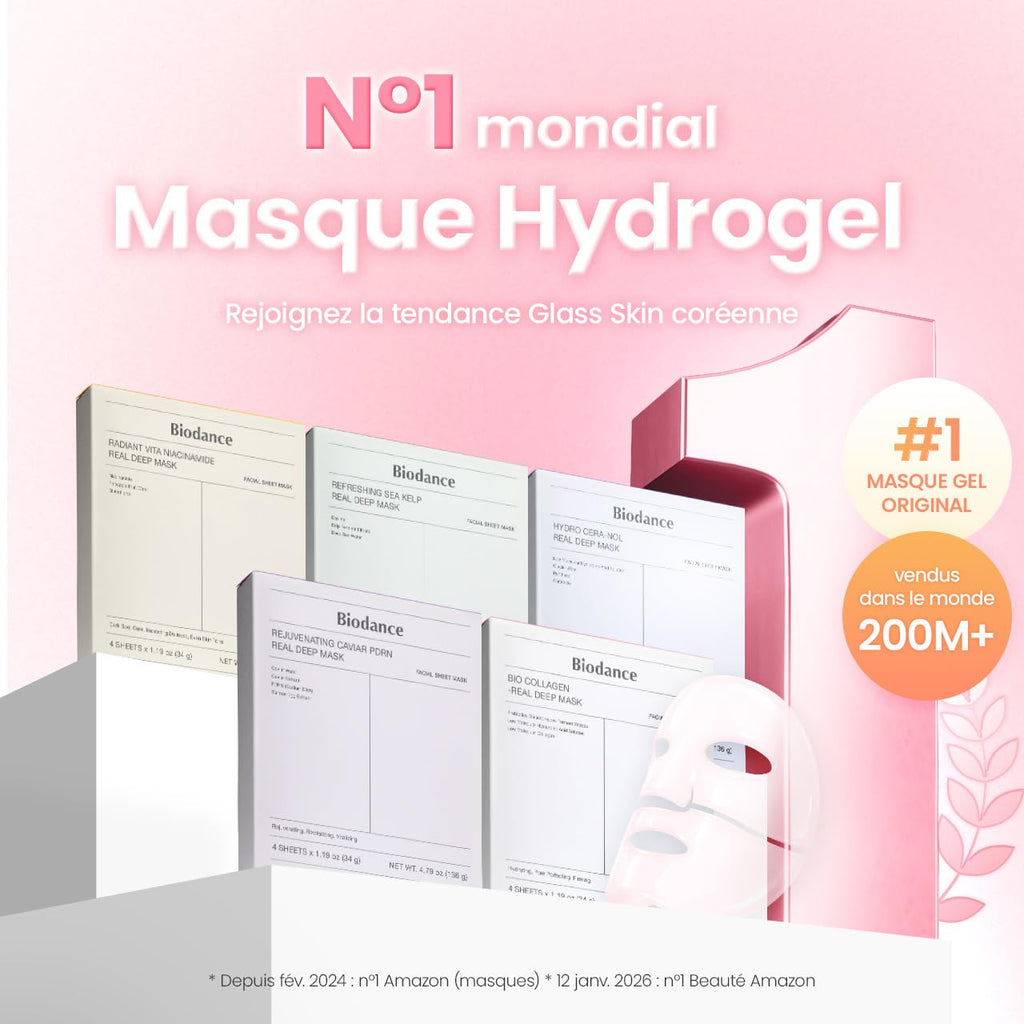 BIODANCE Bio-Collagen Masque Profond Réel, Masque Hydrogel, Minimisation des Pores, Amélioration de l'Élasticité, Skincare Coréenne| 34 g (1,19 oz) x 4 pièces