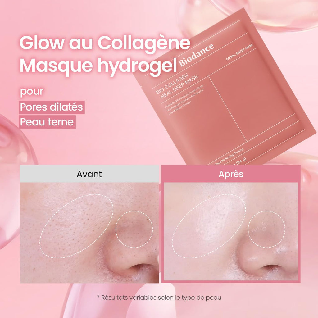 BIODANCE Bio-Collagen Masque Profond Réel, Masque Hydrogel, Minimisation des Pores, Amélioration de l'Élasticité, Skincare Coréenne| 34 g (1,19 oz) x 4 pièces