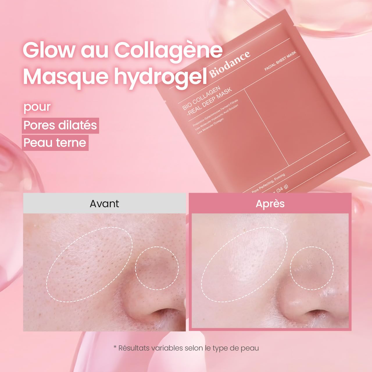 BIODANCE Bio-Collagen Masque Profond Réel, Masque Hydrogel, Minimisation des Pores, Amélioration de l'Élasticité, Skincare Coréenne| 34 g (1,19 oz) x 4 pièces