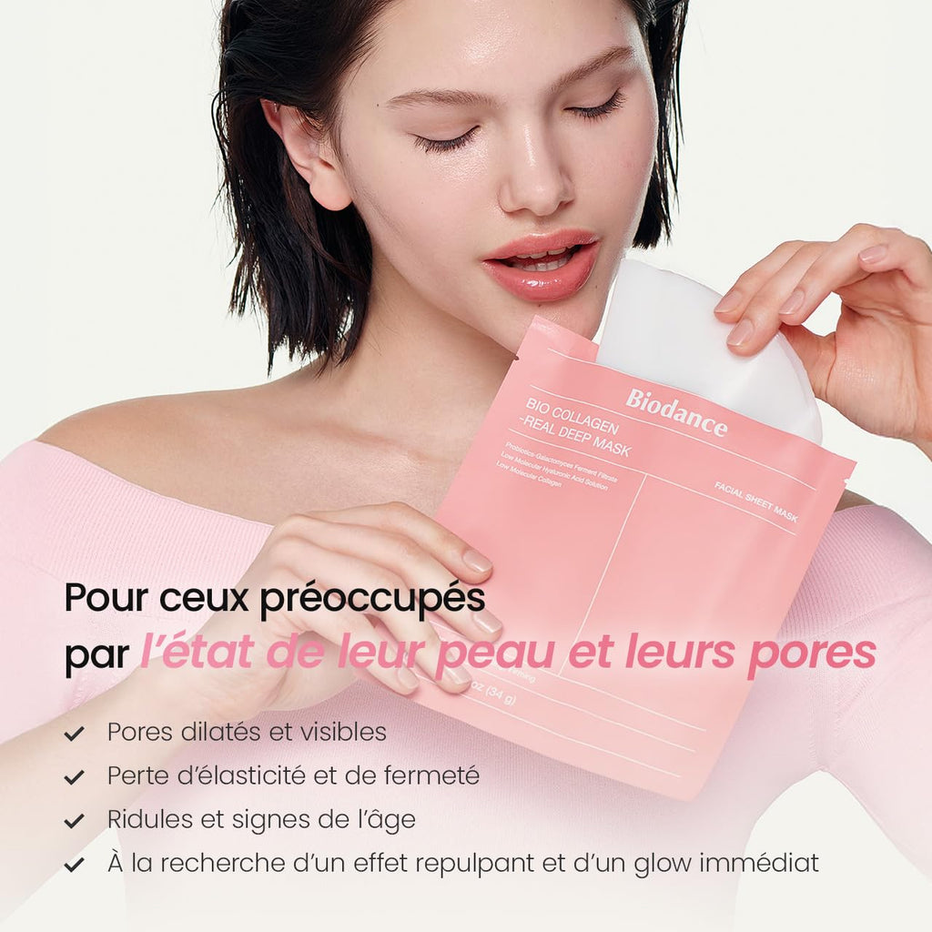 BIODANCE Bio-Collagen Masque Profond Réel, Masque Hydrogel, Minimisation des Pores, Amélioration de l'Élasticité, Skincare Coréenne| 34 g (1,19 oz) x 4 pièces
