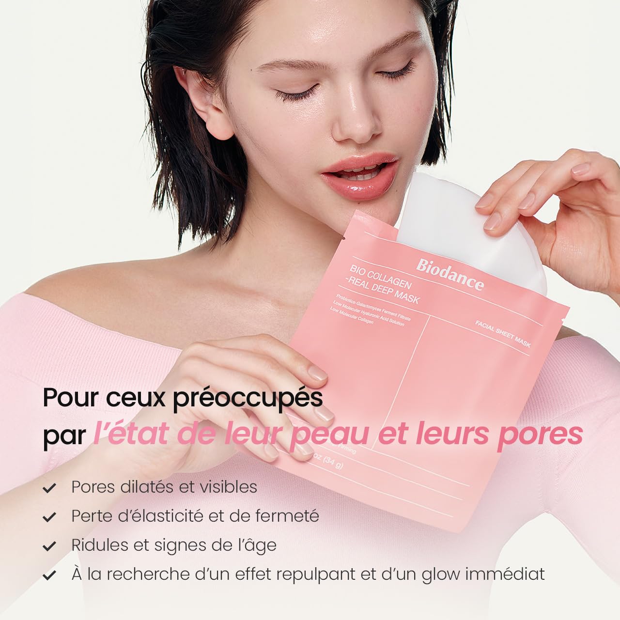 BIODANCE Bio-Collagen Masque Profond Réel, Masque Hydrogel, Minimisation des Pores, Amélioration de l'Élasticité, Skincare Coréenne| 34 g (1,19 oz) x 4 pièces